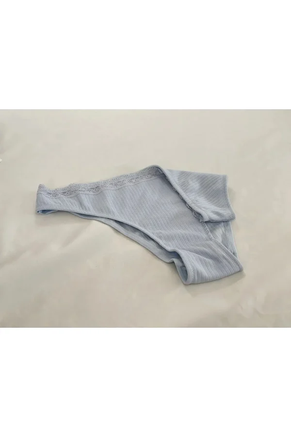 Kadın Mavi Dantelli Balenli Sütyen ve Slip Set