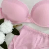 Kadın Pembe Dantelli Balenli Sütyen ve Slip Set