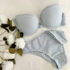 Kadın Mavi Dantelli Balenli Sütyen ve Slip Set